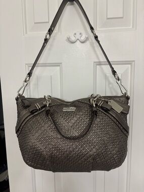 Coach Woven Leather Shoulder Bag - Dark Gray